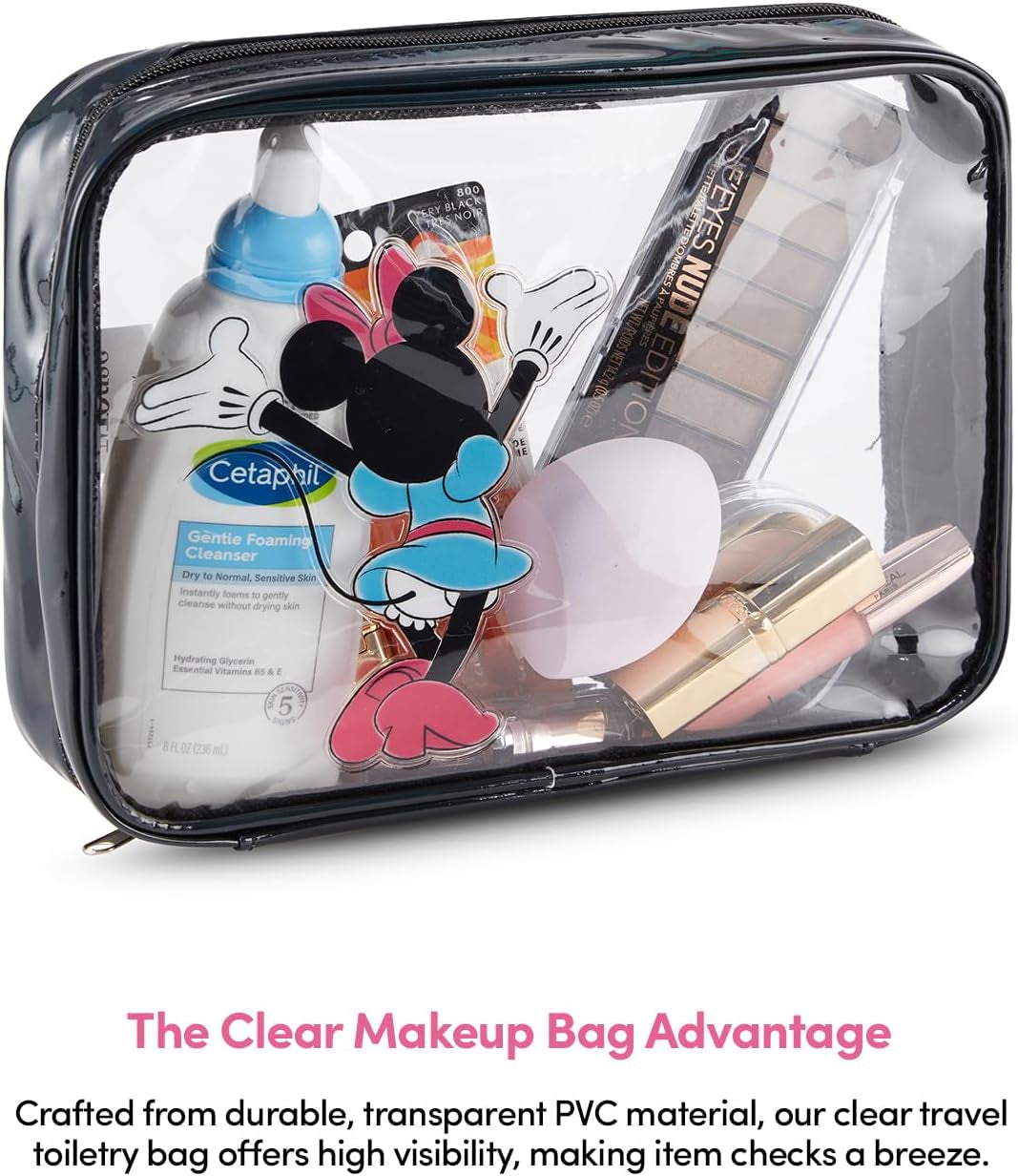 Mickey Mouse Cosmetic Case Set - Officially Licensed Mickey and Minnie Mouse Travel Cosmetic Case 3 Piece Set - Girls, Boys, Teens, Adults (Black Minnie)