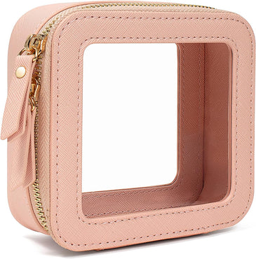 Clear Makeup Bags TSA Approved Toiletry Bag Small Cute,Clear Toiletry Bags for Carry-On Traveling Travel Size Car Accessories Essentials Organziation Storage for Women Girls(Pink, Mini)