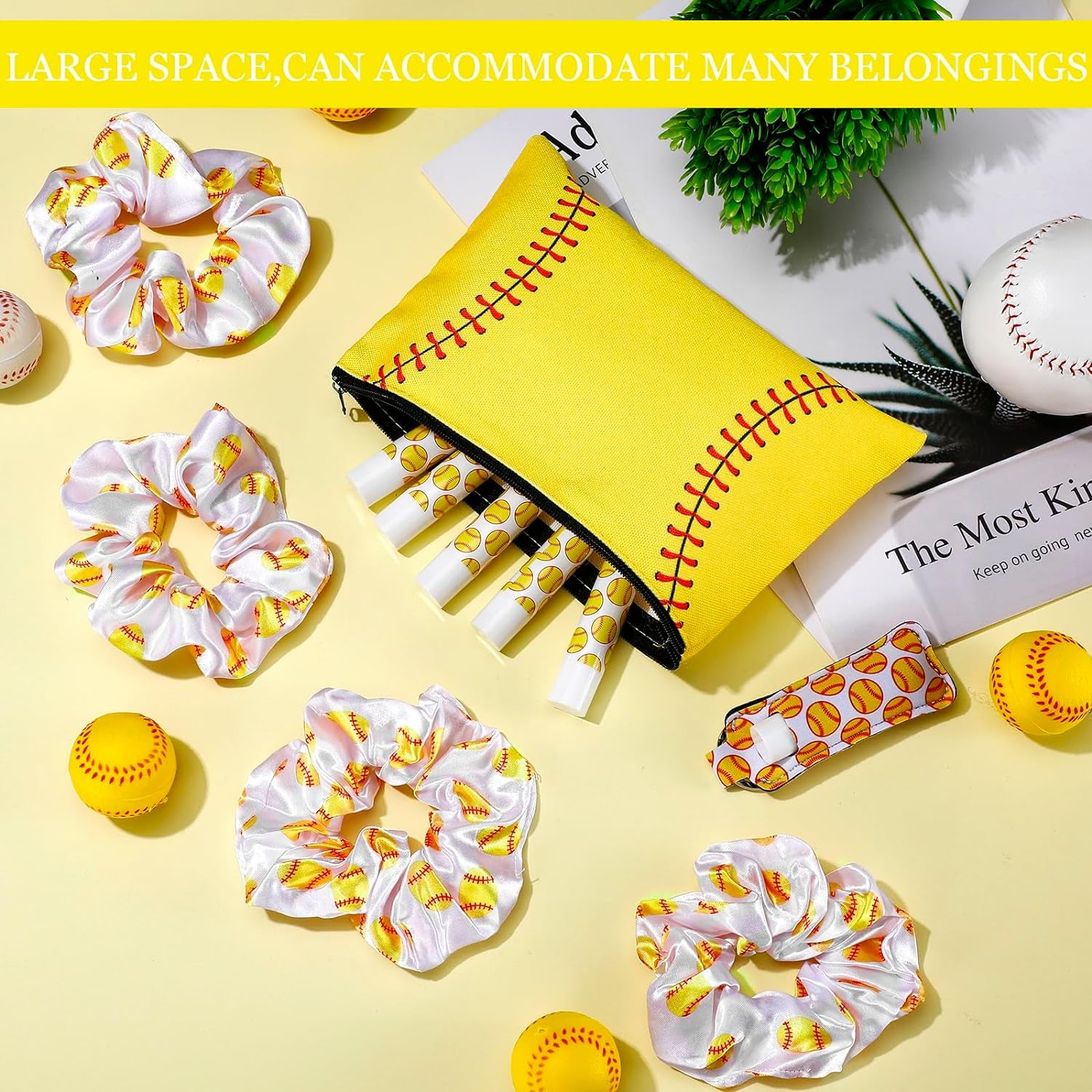 48 Pcs Softball Team Gifts Include 12 Pcs Makeup Bags 12 Pcs Hair Scrunchies 12 Pcs Lip Balm 12 Pcs Lip Balm Holder for Softball Players Girl Team Stuff Accessories