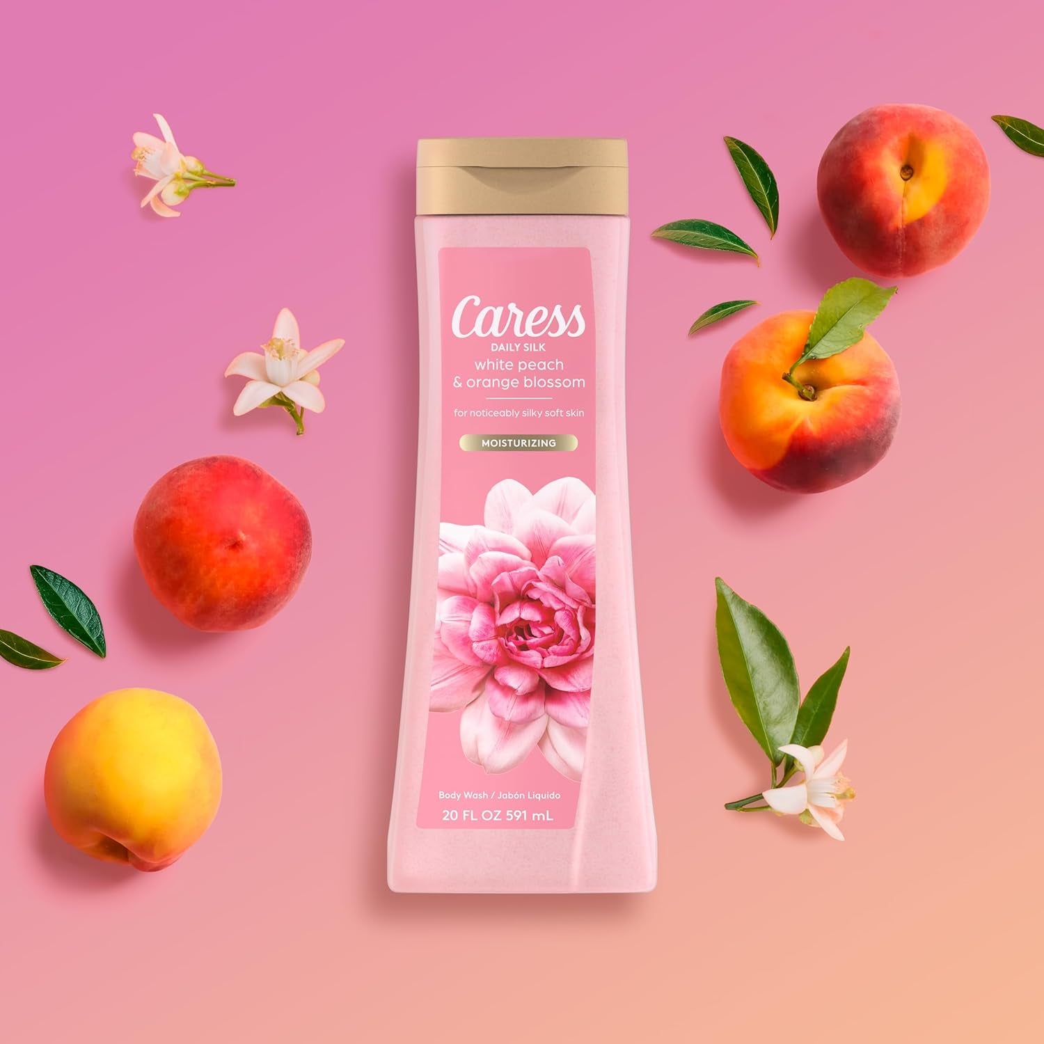 Body Wash for Women, Daily Silk White Peach & Orange Blossom, Shower Gel Body Wash Moisturizing for Noticeably Silky, Soft Skin, 20 Fl Oz, 4 Pack