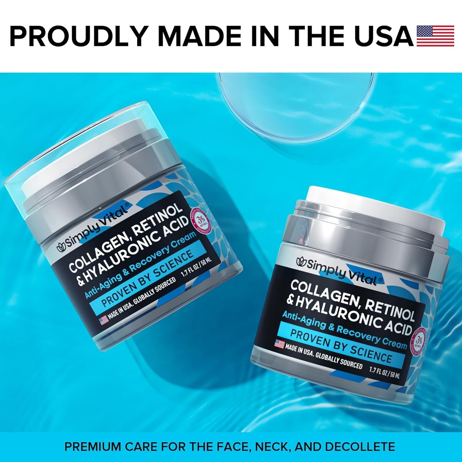 Face Moisturizer Collagen Cream - anti Aging Neck and Décolleté - Made in USA Day & Night Face Cream - Moisturizing, Lifting & Recovery – 1.7Oz
