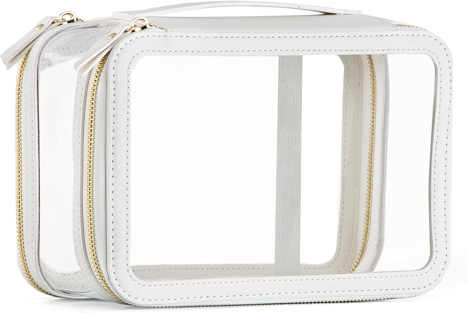 Clear Makeup Bag Toiletry Bag Double Layer Travel Large Clear Cosmetic Bag with Zipper, Big Make up Bag Organizer Women Traveling TSA Approved Transparent Bag Car for Essentials