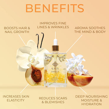 Vanillé Oil - Organic Oil for Face, Body, Hair, Nails & Aromatherapy | Vanilla Extract & Floating Arabian Sambac Jasmine Petals | Moisturizer for Men & Women
