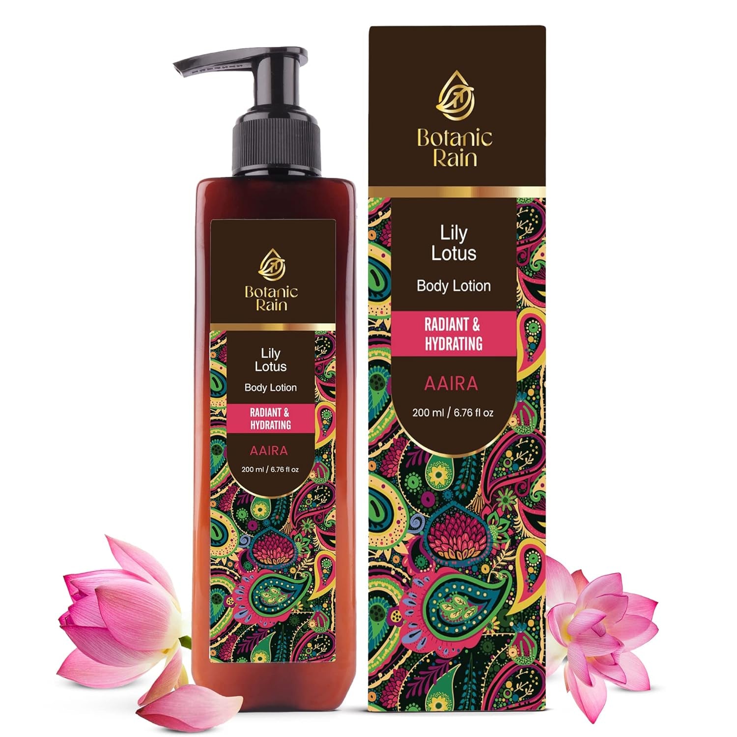 Organic Body Lotion with Lily & Lotus - Body Lotion for Women, Body Lotion for Dry Skin, Natural, Vegan and Ayurveda Products - 6.76 Fl Oz