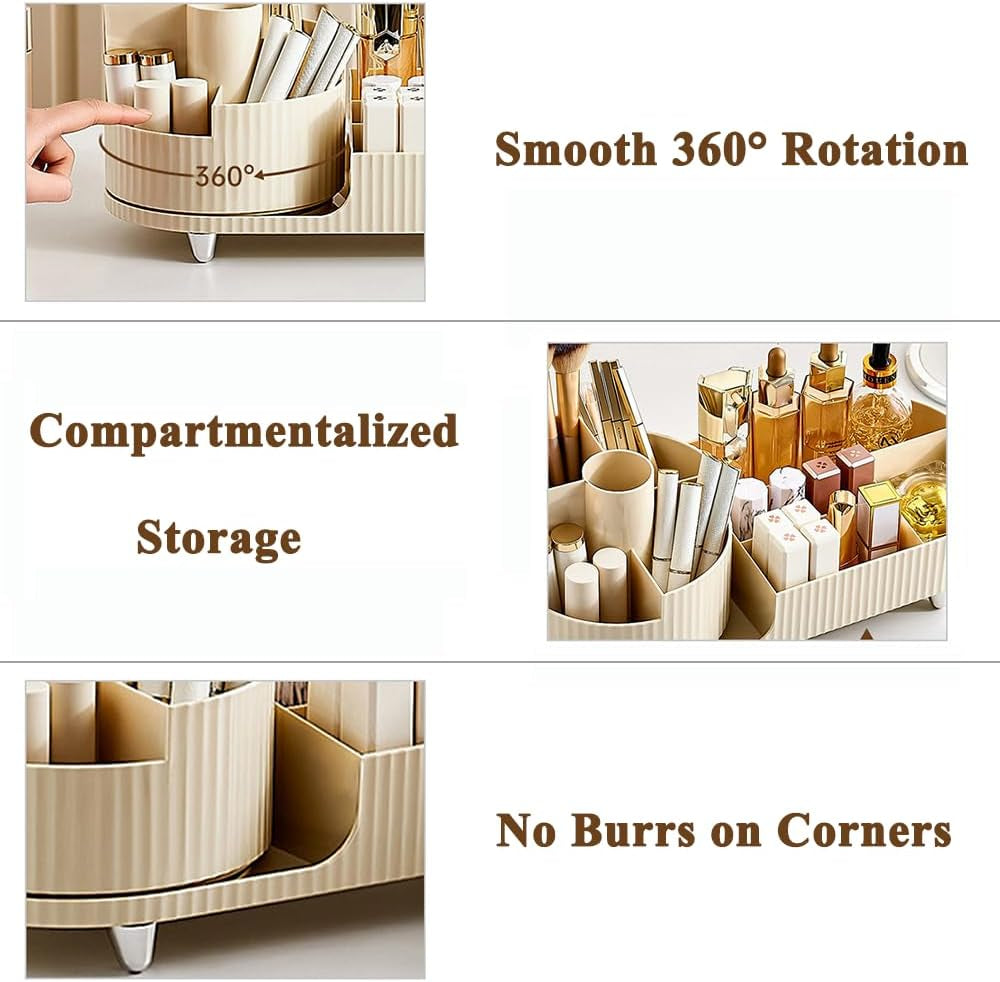 Makeup Organizer for Vanity 360 Rotating Plastic Makeup Brush Holder Large Cosmetic Skincare Organizer for Lotion Lipstick, Cream