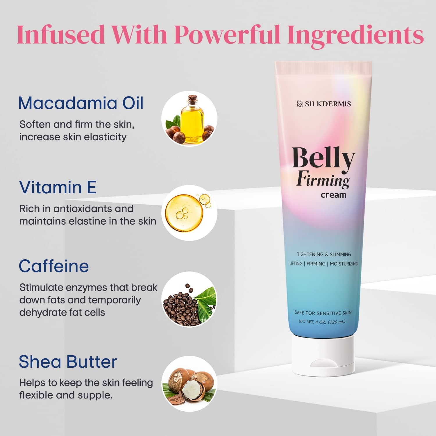 B Flat Belly Firming Cream - Skin Tightening & Cellulite Cream for Stomach, Thighs & Butt, Moisturizing Firming Lotion with Powerful Natural Ingredients , 120 ML