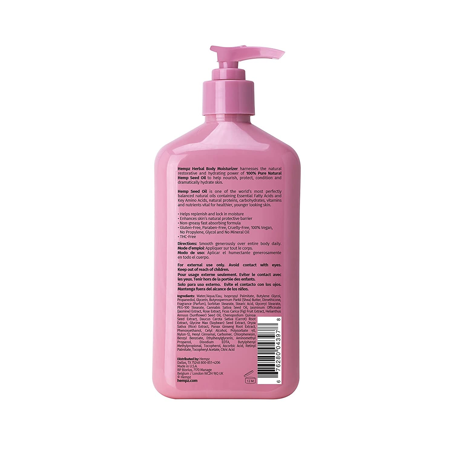 Sweet Jasmine & Rose Herbal Body Moisturizer for Women, 17 Fl. Oz. - Moisturizing Lotion with 100% Pure Hemp Seed Oil, Collagen, Shea Butter - Hydrating Vegan Lotion for Dry Skin