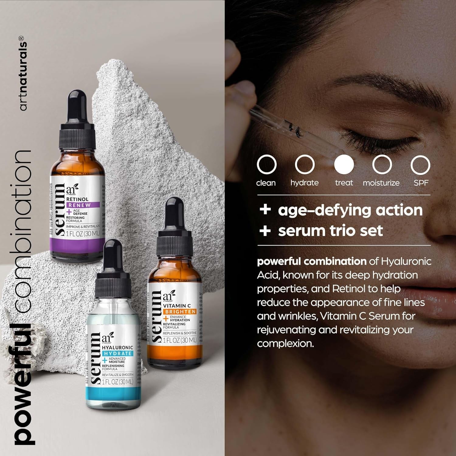 Anti-Aging-Set with Vitamin-C Retinol and Hyaluronic-Acid - (3 X 1 Fl Oz / 30Ml) Serum for anti Wrinkle and Dark Circle Remover – All Natural and Moisturizing