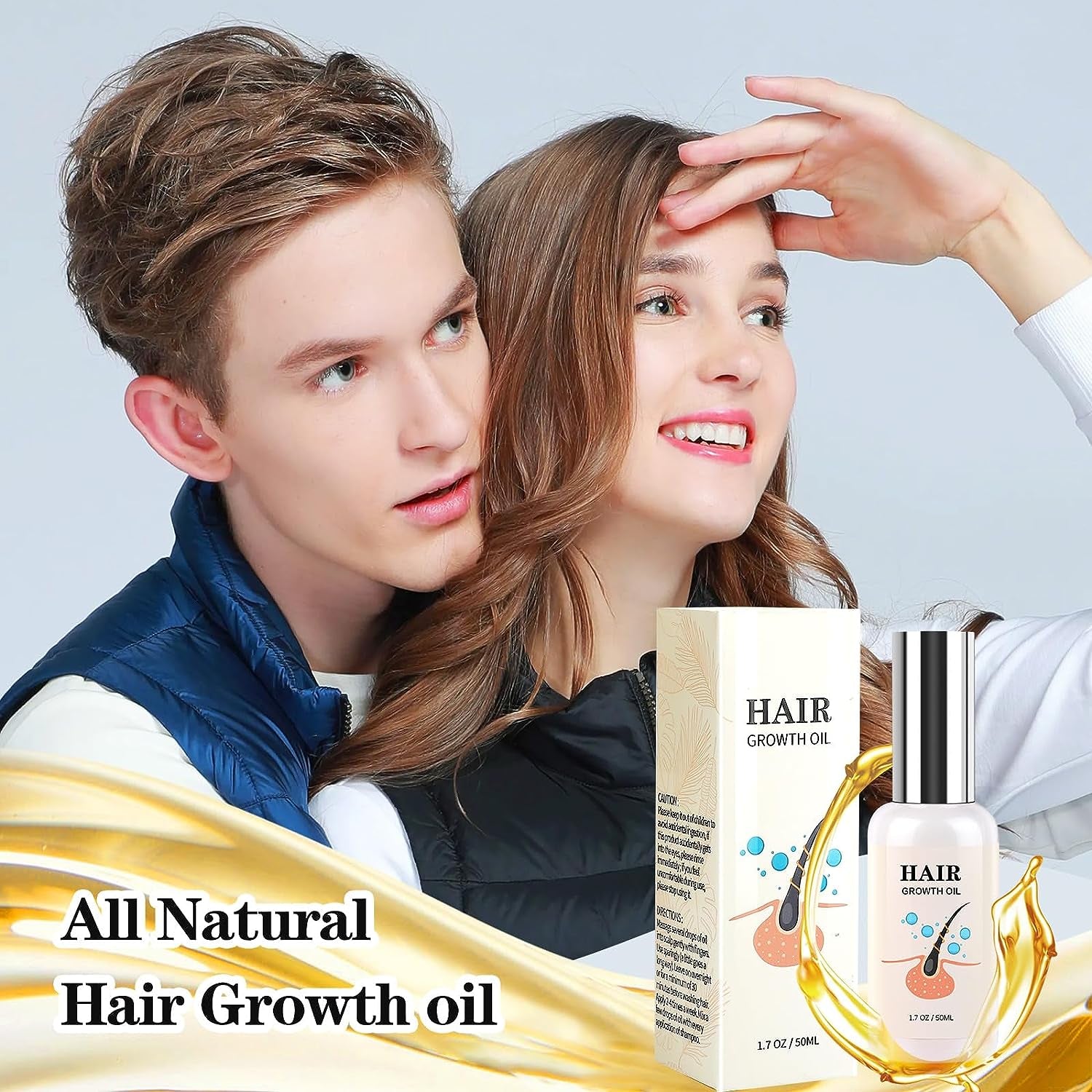 Hair Growth Oil - Rice Water for Hair Growth for Women & Men, Hair Loss Treatments, Serum for Thicker Longer Fuller Healthier Hair, Biotin & Castor Oil & Rosemary Oil 50Ml