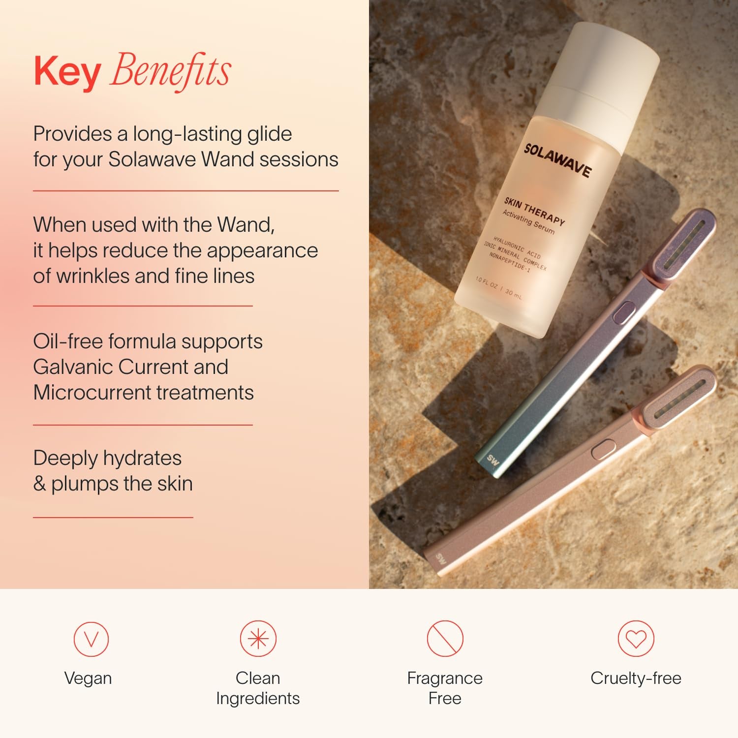 Wand Skin Therapy Activating Serum | Hyaluronic Acid and Peptides | Enhance Skincare Device Results | Hydrating Microcurrent Galvanic Current | Wrinkle Smoothing