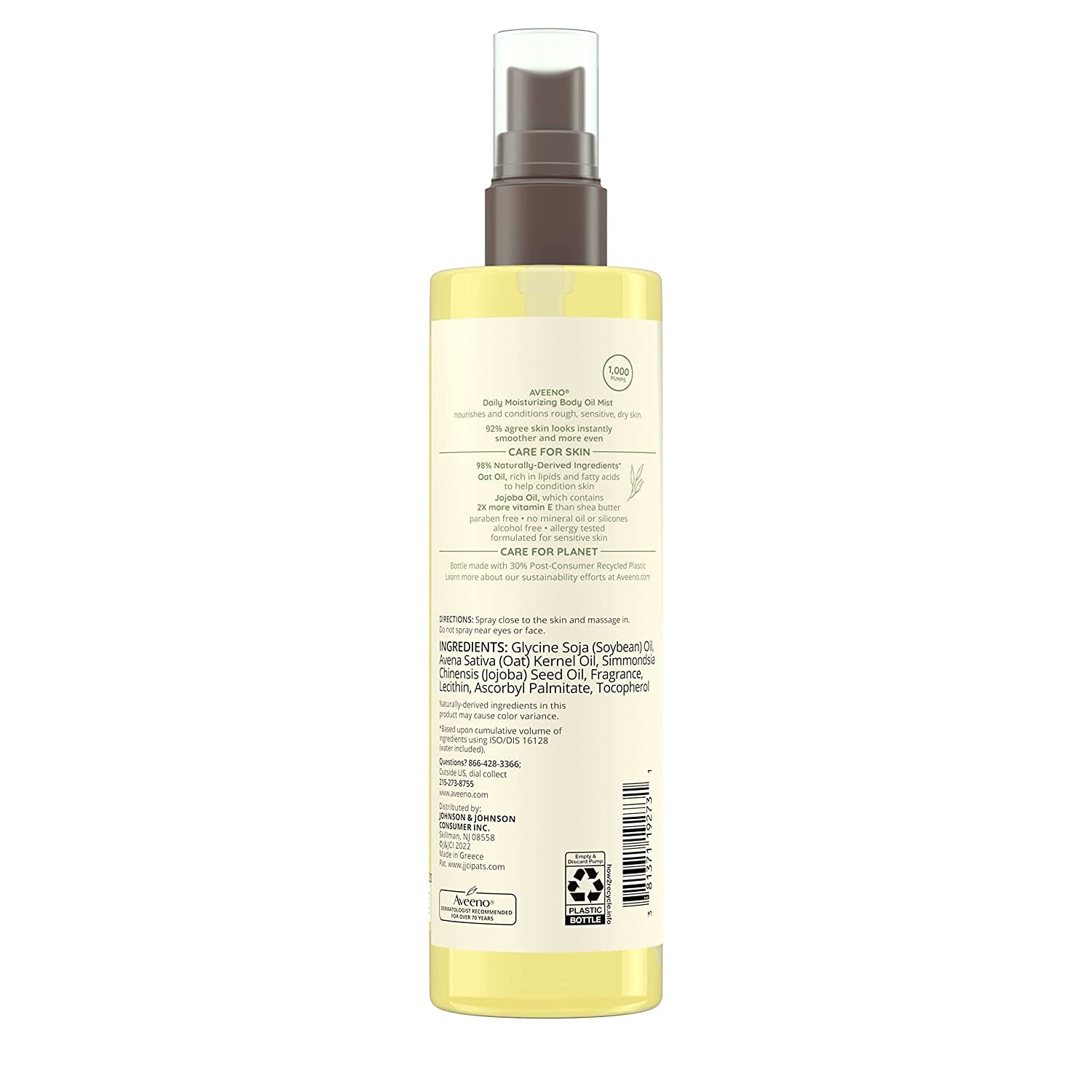 Daily Moisturizing Body Oil Mist with Oat & Jojoba Oil for Dry Sensitive Skin, Nourishing Body Spray for Smoother Skin, Paraben-, Silicone- & Alcohol-Free, Twin Pack, 2 X 6.7 Fl. Oz