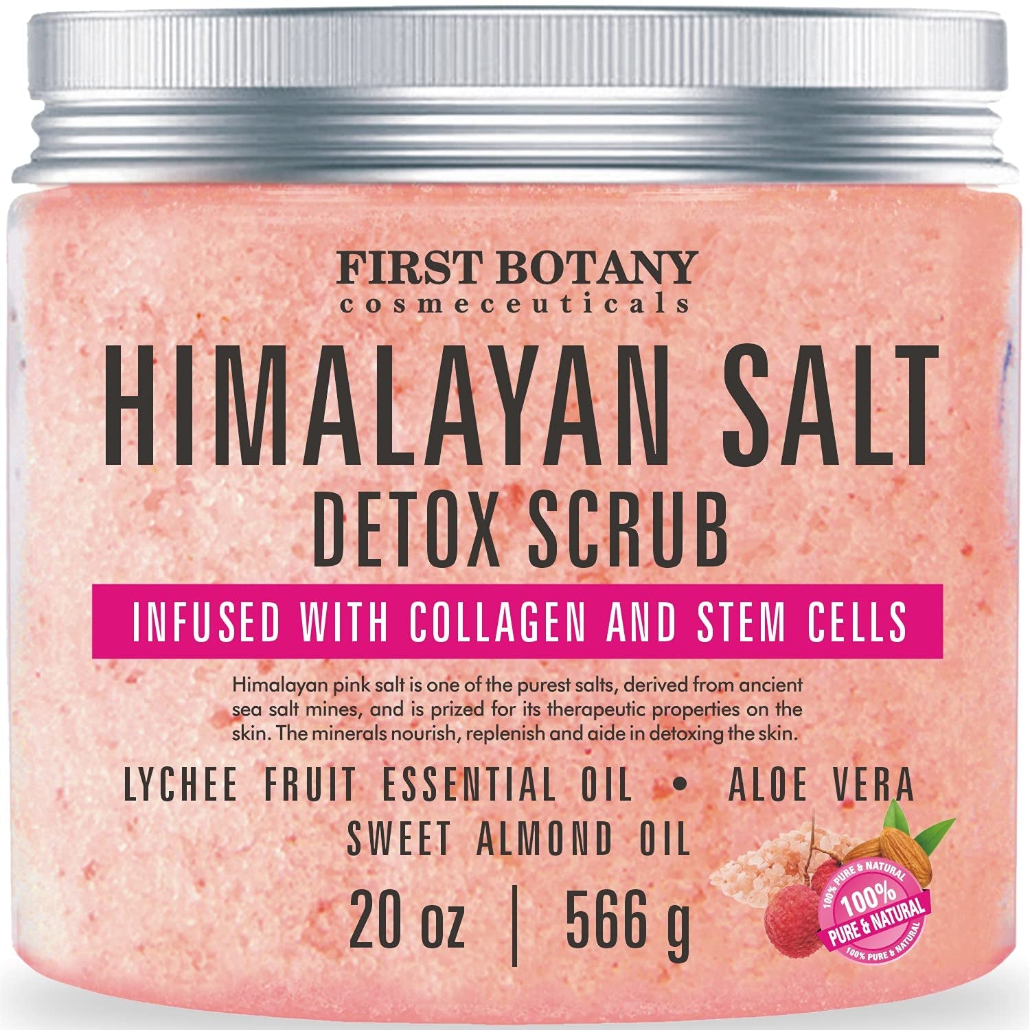 Himalayan Salt Body Scrub with Collagen & Stem Cells, Natural Exfoliating Salt Scrub Body & Face Souffle (20 Oz)