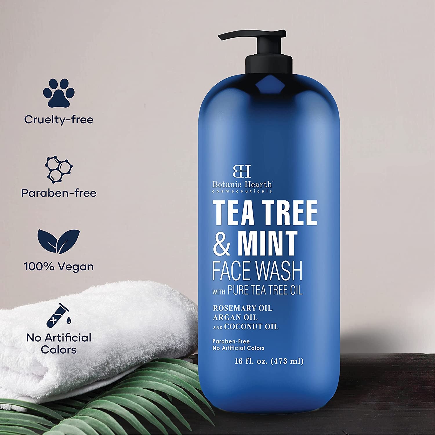 Tea Tree Face Wash with Mint - Acne Fighting, Premium, Hydrating Liquid Face Soap with Pure Tea Tree Oil - for Women and Men, Paraben Free, Fights Acne - 16 Fl Oz