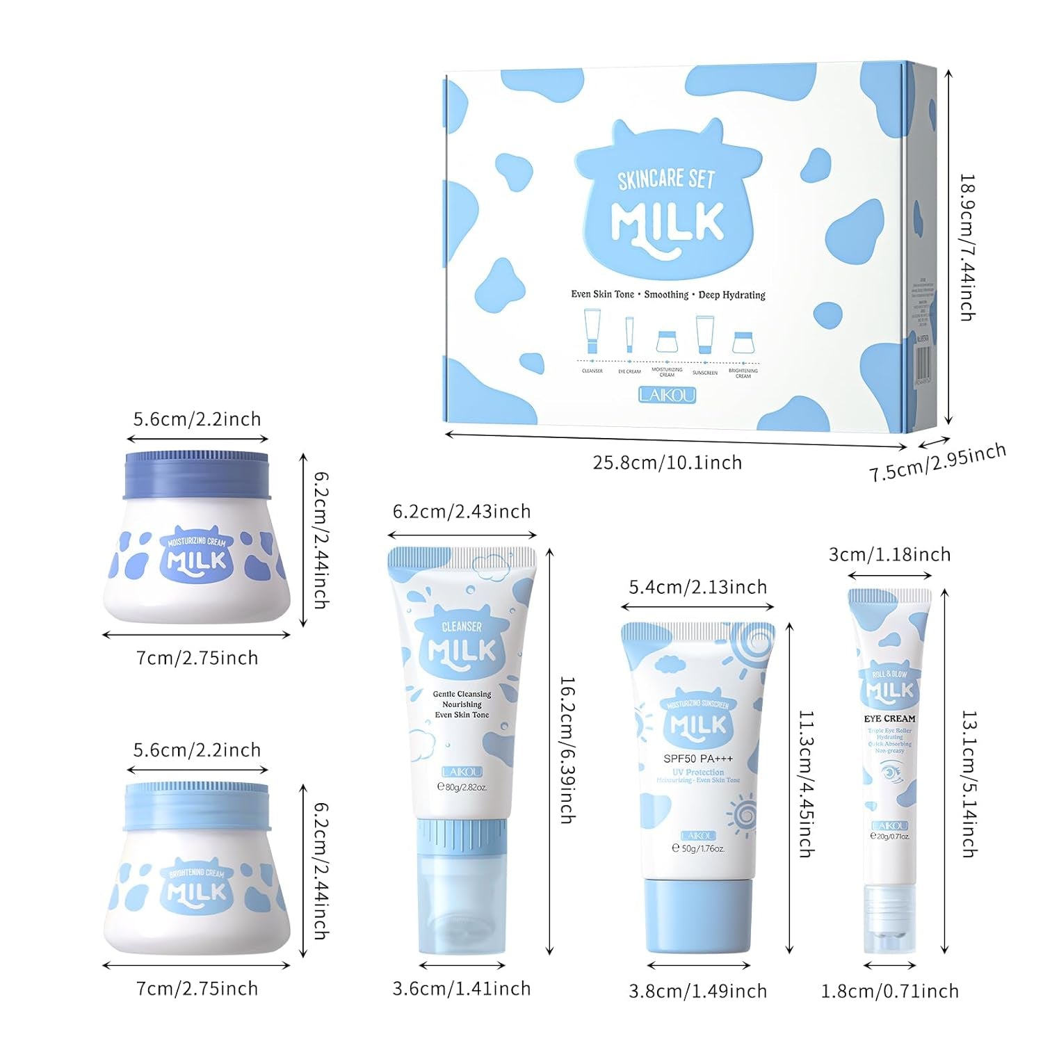 Skin Care Set Milk Beauty Gift Sets Skin Care Kit with Cleanser, Day Cream, Night Cream, Eye Cream, Sunscreen Lotion Travel Kit for Women Wife Mom Deep Hydrating Smoothing Tsa-Friendly Sizes 5Pcs
