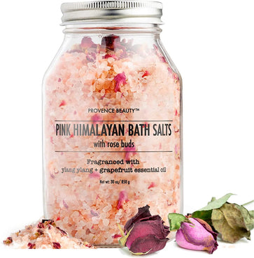 Pink Himalayan Bath Salt with Rose Petals -100% Natural Aromatherapy and Relaxation - Ylang Ylang Grapefruit Essential Oil Bath Salts for Women Relaxing-Cruelty-Free Cleanse Revitalize & Soothes Skin