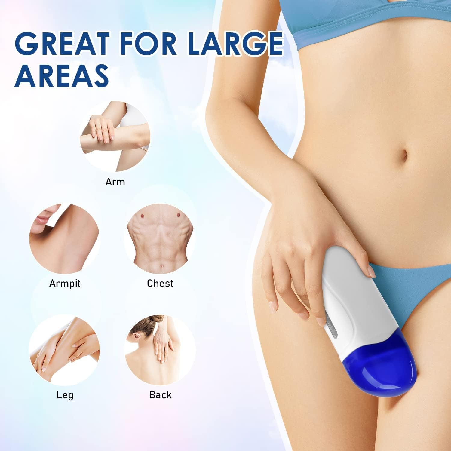 Roll on Wax, Wax Roller Kit for Hair Removal, Roller Waxing Kit Include Portable Wax Heater Machine for Women, Honey and Lavender Wax Cartridge, 10 Wipes, 100 Wax Strips (Blue)