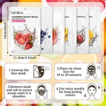 24 Pcs Fruit Face Masks Skincare Set Organic Sheet Facial Mask Beauty Skin Care for Kids Girls Night Spa Party Supplies- Hydrating,Brightening,Soothing,Pore Purifying for All Skin Types