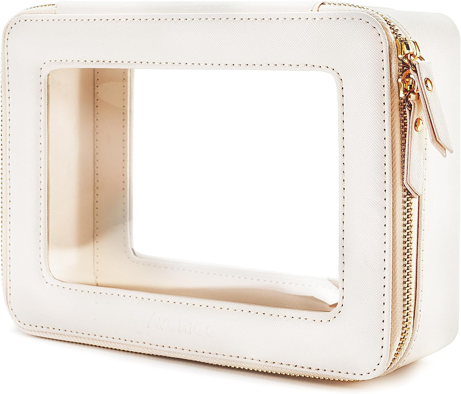 Makeup Bag for Women, Clear Cosmetic Bags Travel Toiletry Bag, Heavy Duty Makeup Organizer, Cute Makeup Case Bag Accessories with Clear Windows & Gold Zippers(White)