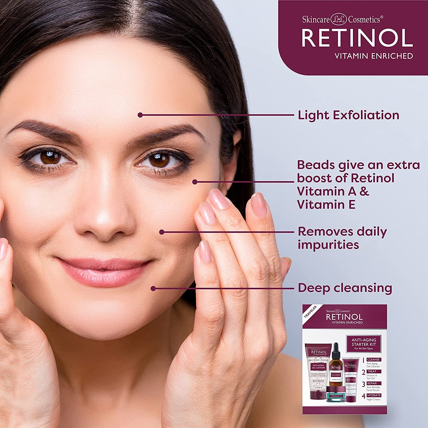 Anti-Aging Starter Kit – the Original  for a Younger Look – [4] Conveniently Sized Products Perfect for Travel or First Time Try – Cleanse, Treat, Repair & Hydrate On-The-Go