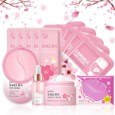 Skin Care Set,Cherry Blossom Skin Care Sets & Kits, Skin Care Kit for Women & Girls,Skincare Gift Set with Serum,Face Cream,Sleep Mask,Eye Mask,Mud Mask,Lip Mask Japanese Skincare Products