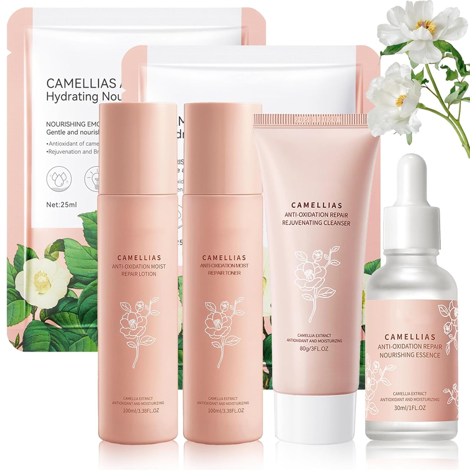 Facial Skin Care Sets, Camellia Skin Care Set, Hydrating Facial Kit for Women,Skin Care Routine Kit:Toner, Serum, Lotion, Cleanser, Mask, Beauty Products Skincare Kit for Teen Girls Moisturize