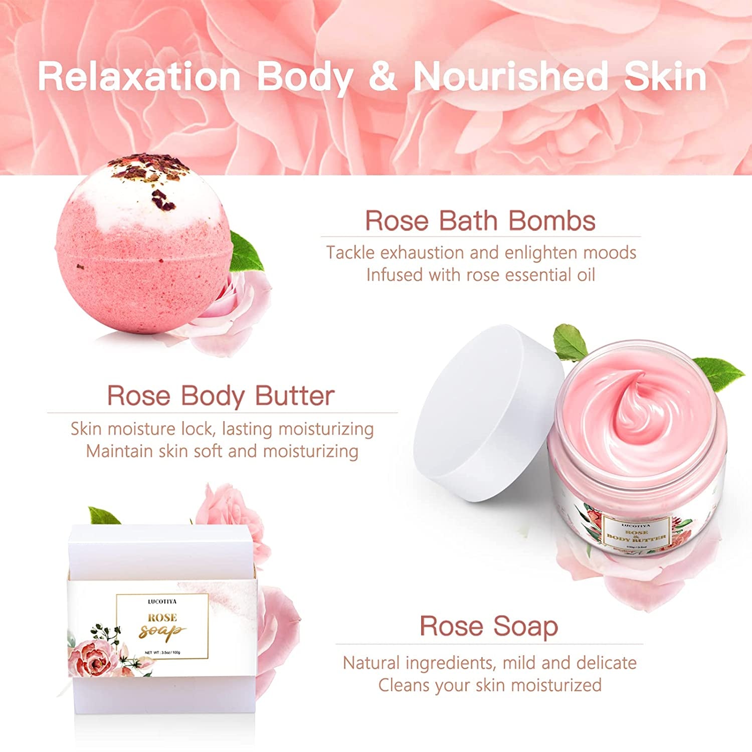 Birthday Gifts for Women Best Spa Gifts Baskets Box for Her Wife Mom Best Friend Mother Grandma Bday Bath and Body Kit Sets Self Care Present Beauty Products Package Rose Scent