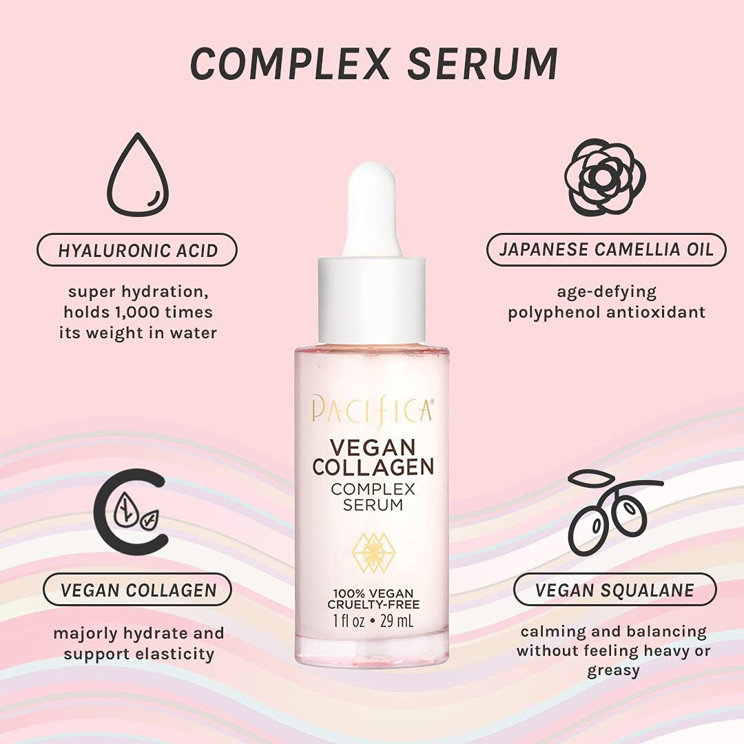 Beauty Vegan Collagen Complex Serum, Hyaluronic Acid, Hydrating & Moisturizing for Aging and Dry Skin, 100% Vegan & Cruelty Free, Sulfate, Silicone + Paraben Free