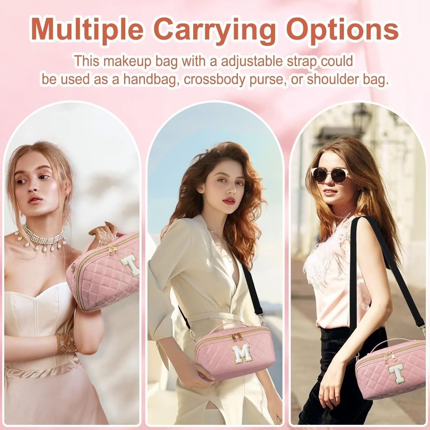 Personalized Makeup Bag Gifts for Women, Open Flat Travel Makeup Bag Initial Cosmetic Bag Cute Make up Pouch Toiletry Bag Organizer with Handle, S
