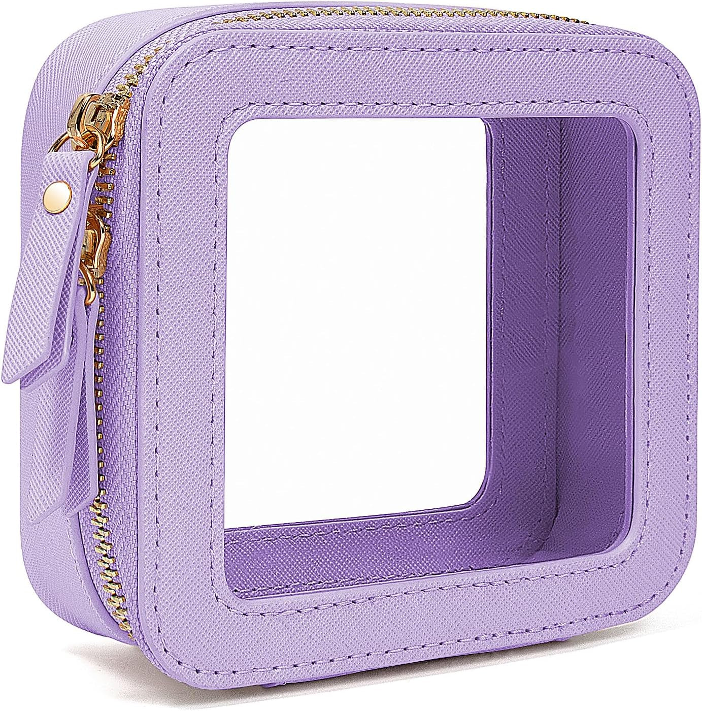 Clear Makeup Bags, TSA Approved Toiletry Bag with Zipper, Clear Makeup Organizer Fit Carry-On Travel Essentials,Clear Cosmetic Bags for Women Men (0-Mini-Purple)