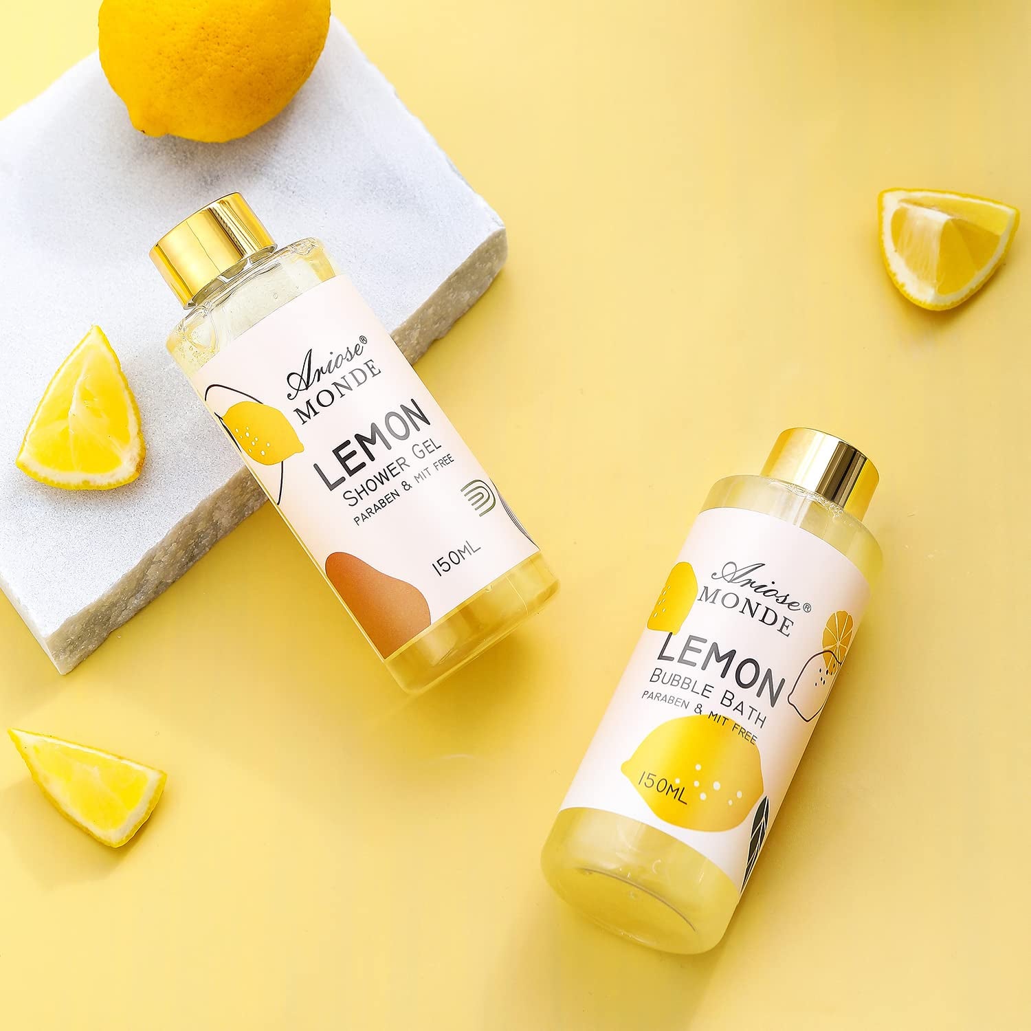 Birthday Gifts Set for Women, Bath Spa Gift Box Set with Shower Gel, Bubble Bath, Body Cream, Bath Soap, Bath Salt, Essential Oil, Bath and Body Gift Box for Women Lemon Scent