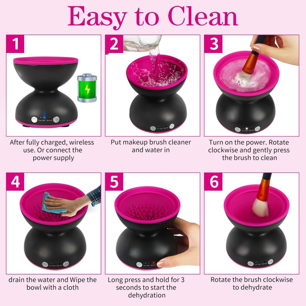 Makeup Brush Cleaner Machine, Electric Makeup Brush Cleaner, 1200Mah USB Rechargeable Portable Automatic Make up Brush Cleaner Cleanser Machine, for All Size Cosmetic Brushes, Gift for Women Girls