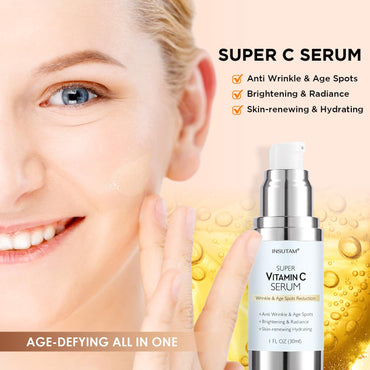 Vitamin C Face Serum with Hyaluronic Acid: Reduces Dark Spots - anti Aging Facial Serum for All Skin Types 1 FL OZ