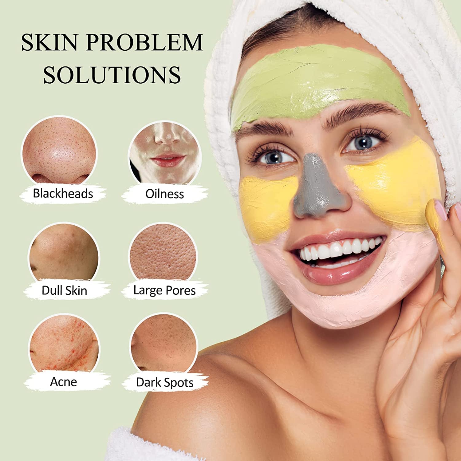 4 Pcs Clay Facial Mask Set - Turmeric, Vitamin C, Green Tea, Dead Sea Mud, and Rose Clay for Deep Cleansing, Moisturizing, and Refining Pores - 240G