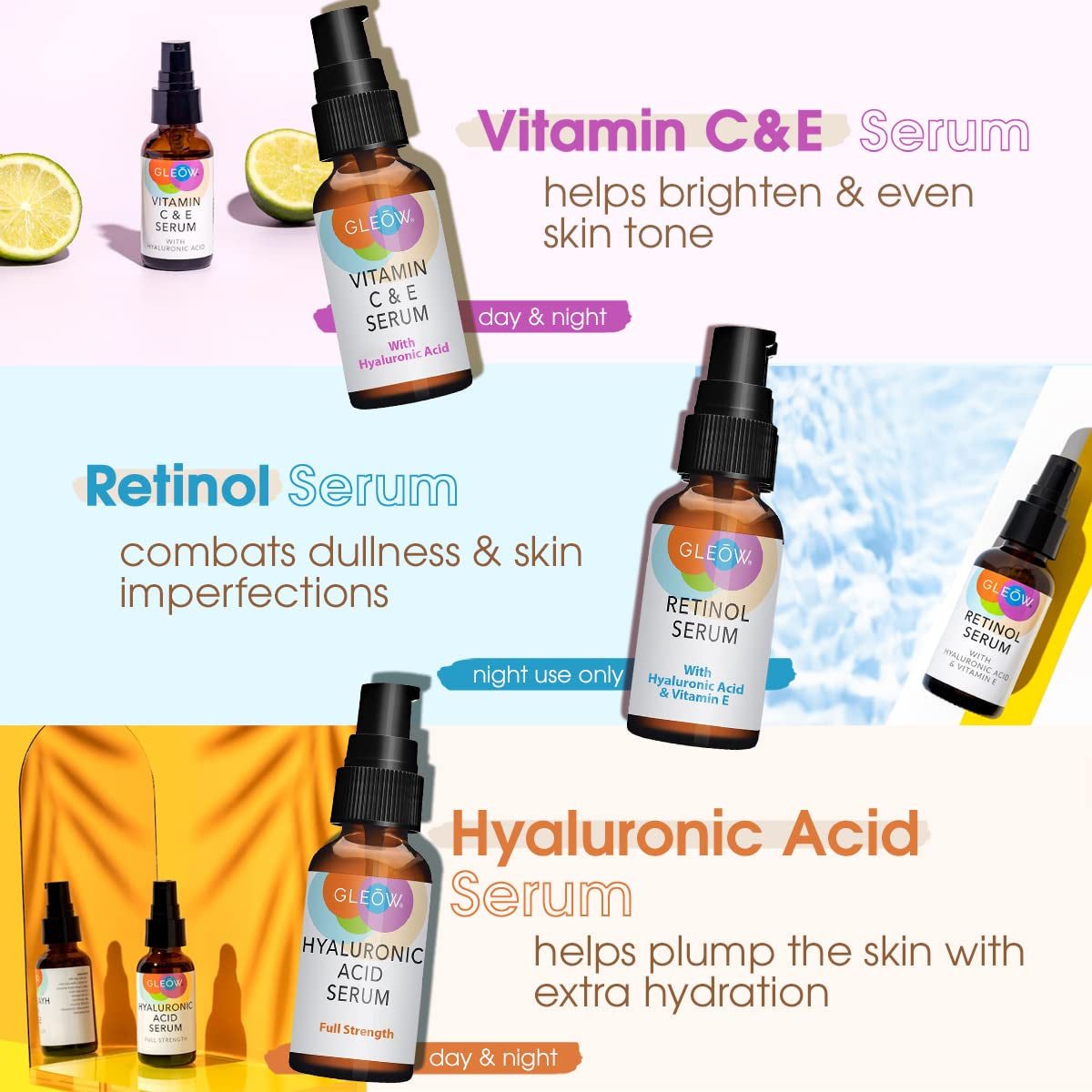 Retinol Serum for Face - Vitamin C Face Serum with Hyaluronic Acid Serum for Face, Vitamin C Serum for Face, Retinol for Face anti Aging Serum, Glow Face Serum 3X2Oz