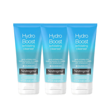 Hydro Boost Gentle Exfoliating Daily Facial Cleanser with Hyaluronic Acid, Clinically Proven to Increase Skin'S Hydration Level, Non-Comedogenic Oil-, Soap- & Paraben-Free, 3 X 5 Oz