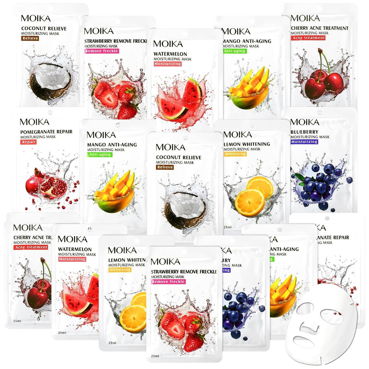 24 Pcs Fruit Face Masks Skincare Set Organic Sheet Facial Mask Beauty Skin Care for Kids Girls Night Spa Party Supplies- Hydrating,Brightening,Soothing,Pore Purifying for All Skin Types