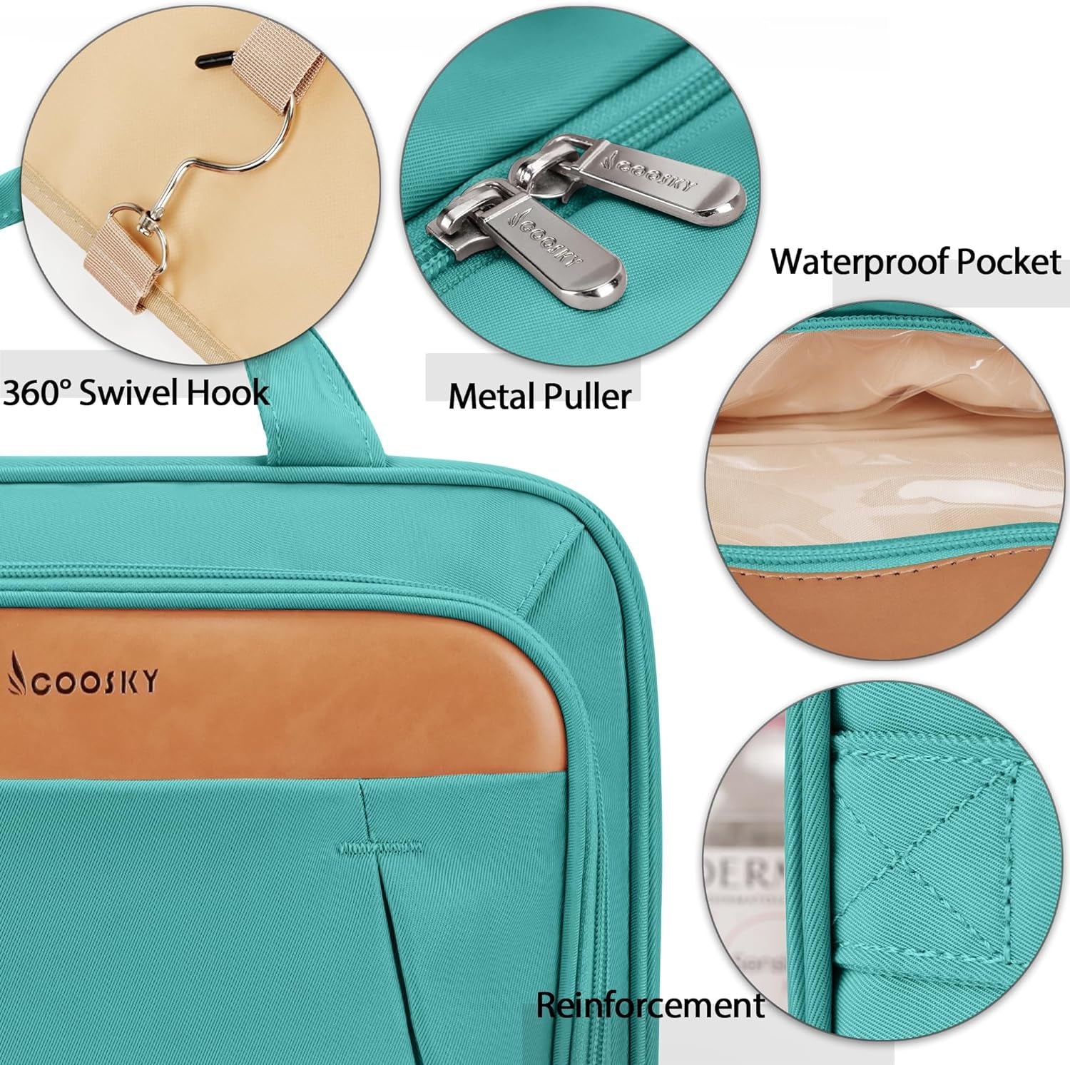Travel Toiletry Bag for Women and Men, with Jewelry Organizer Compartment and Waterproof Pocket, Hanging Makeup Accessories, Cosmetic Essentials, Toiletries Dopp Kit Set with Trolley Belt, Lake Blue
