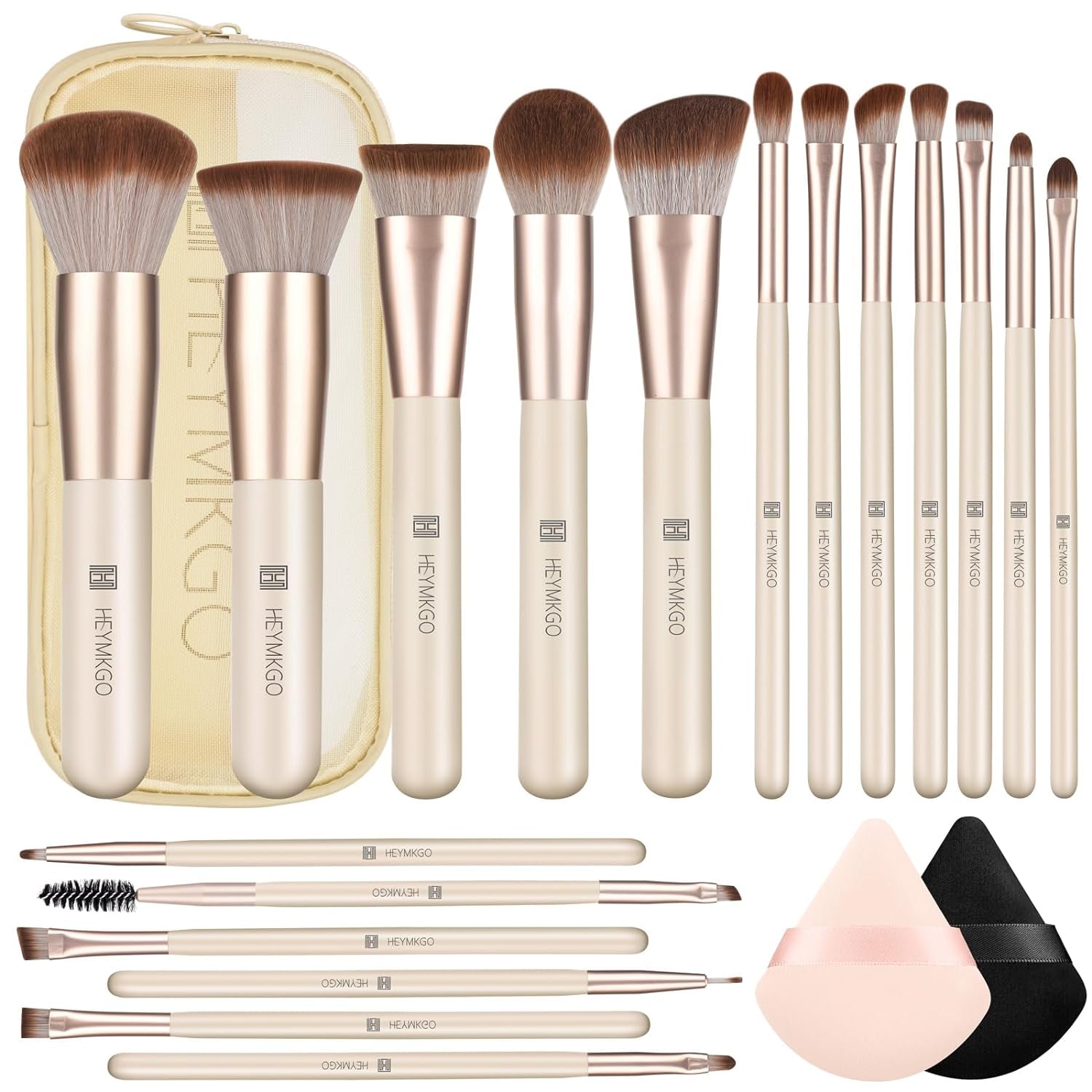 Makeup Brushes Set, 18Pcs Professional Makeup Brushes with 2 Powder Puff & Travel Bag, Premium Synthetic Foundation Powder Blush Blending Face Brush Kit, Eyeshadow Set Makeup Brushes & Tools
