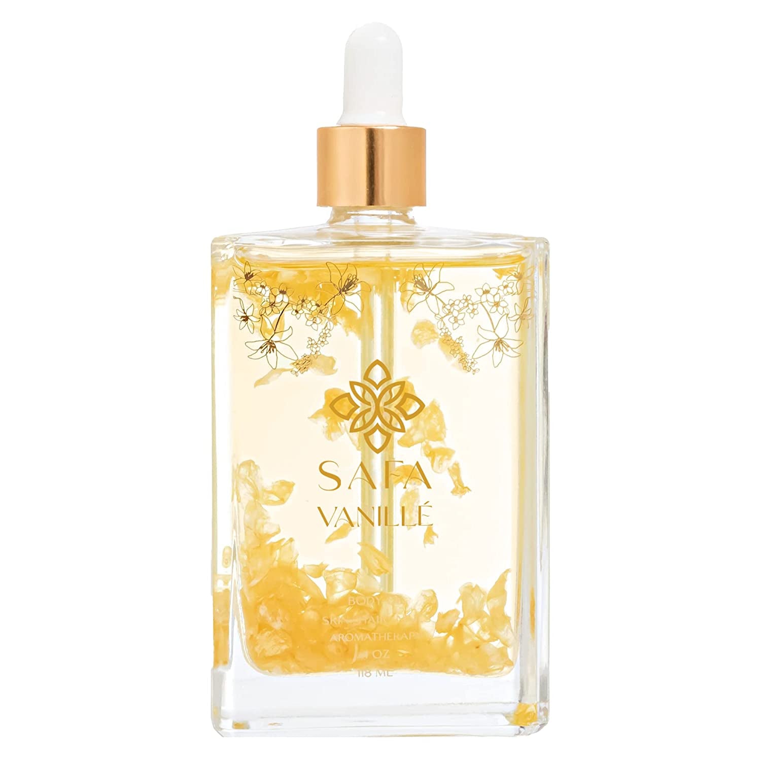Vanillé Oil - Organic Oil for Face, Body, Hair, Nails & Aromatherapy | Vanilla Extract & Floating Arabian Sambac Jasmine Petals | Moisturizer for Men & Women