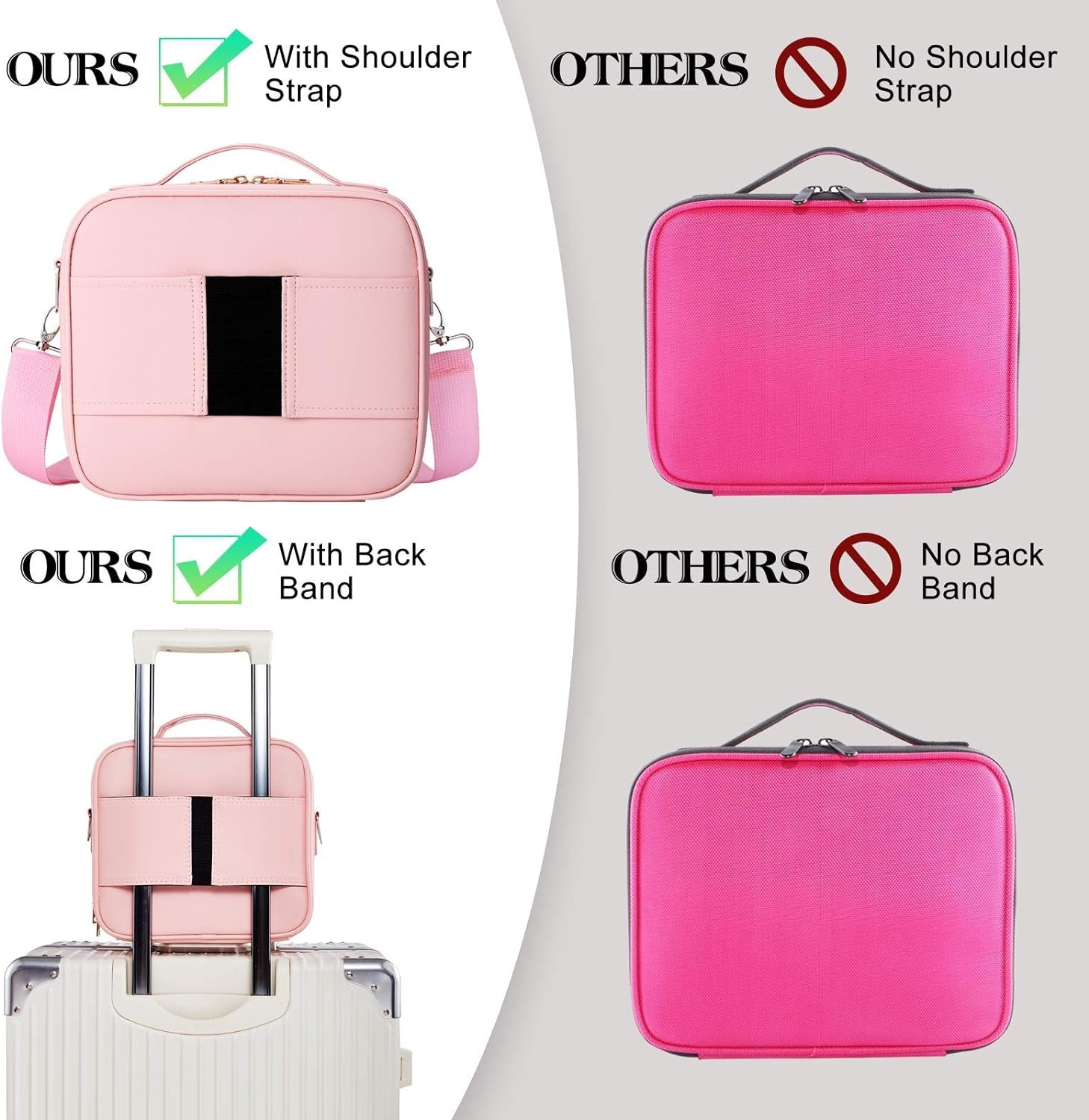 Makeup Case Travel Makeup Bag Organizer 10.2 Inches Travel Makeup Train Case Cosmetic Brush Portable Artist Storage Bag with Adjustable Dividers and Shoulder Strap for Makeup Accessories