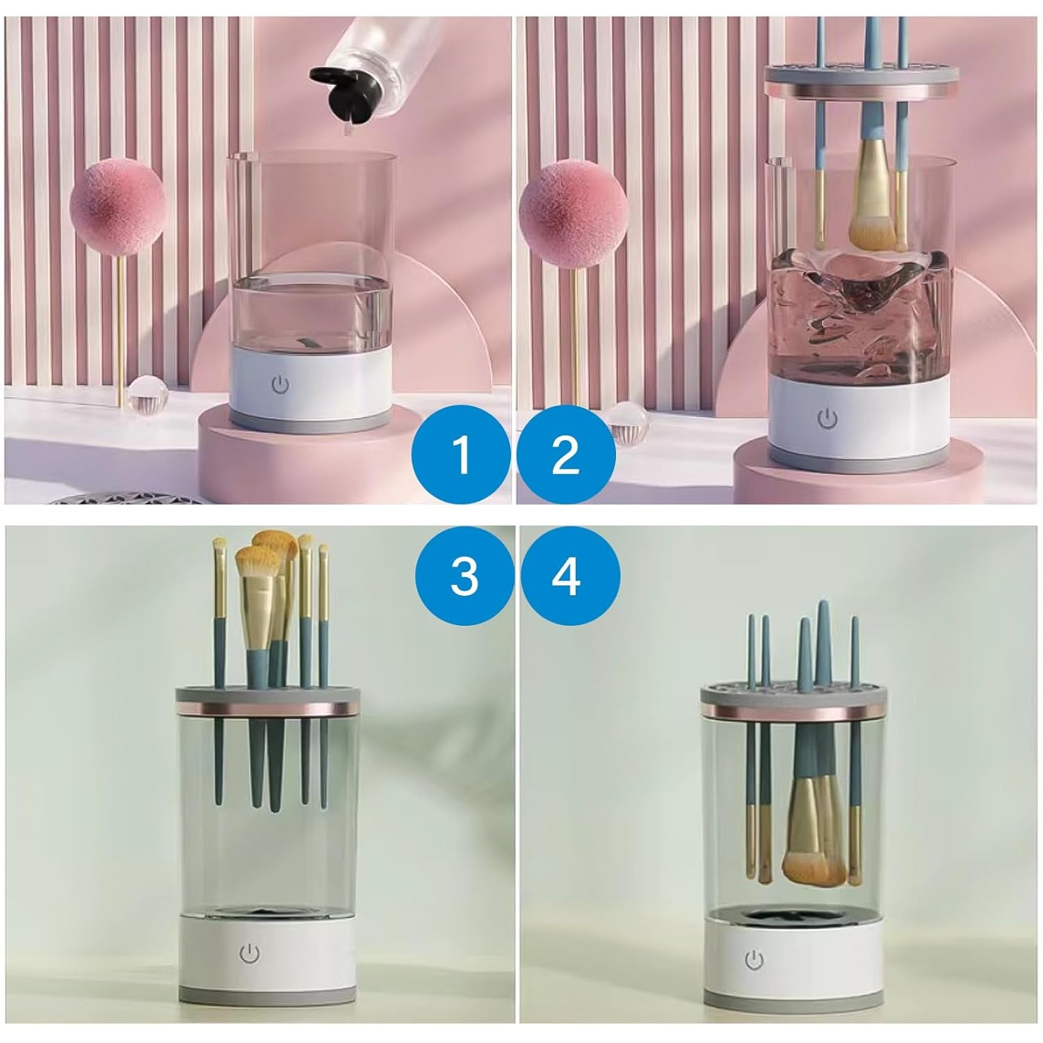 Makeup Brush Cleaner, USB Rechargeable Cosmetic Brush Cleaner, Electric Makeup Brush Cleaner Machine, Portable Make up Brush Cleaner Tools for All Size Makeup Brushes