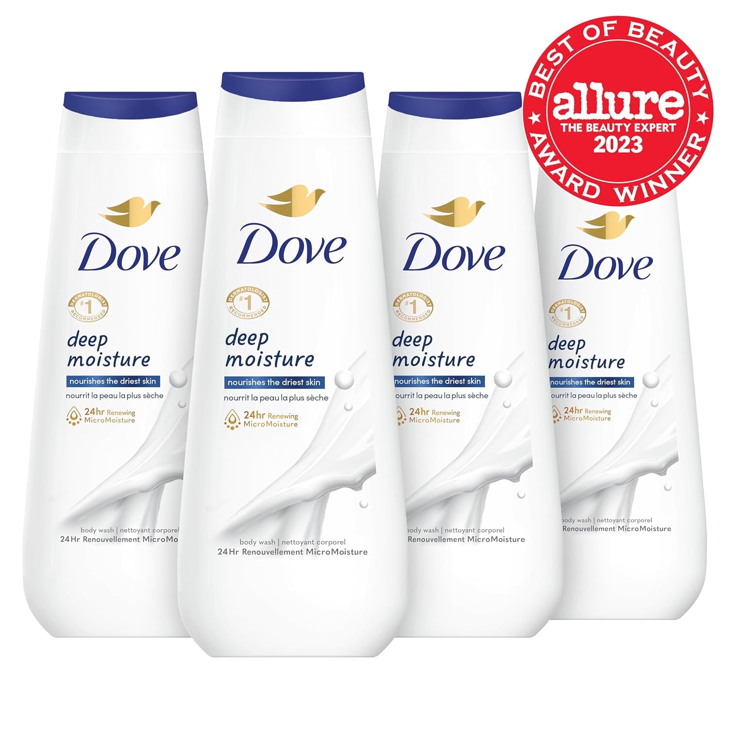 Body Wash Deep Moisture 4 Count for Dry Skin Moisturizing Skin Cleanser with 24Hr Renewing Micromoisture Nourishes the Driest Skin 20 Oz