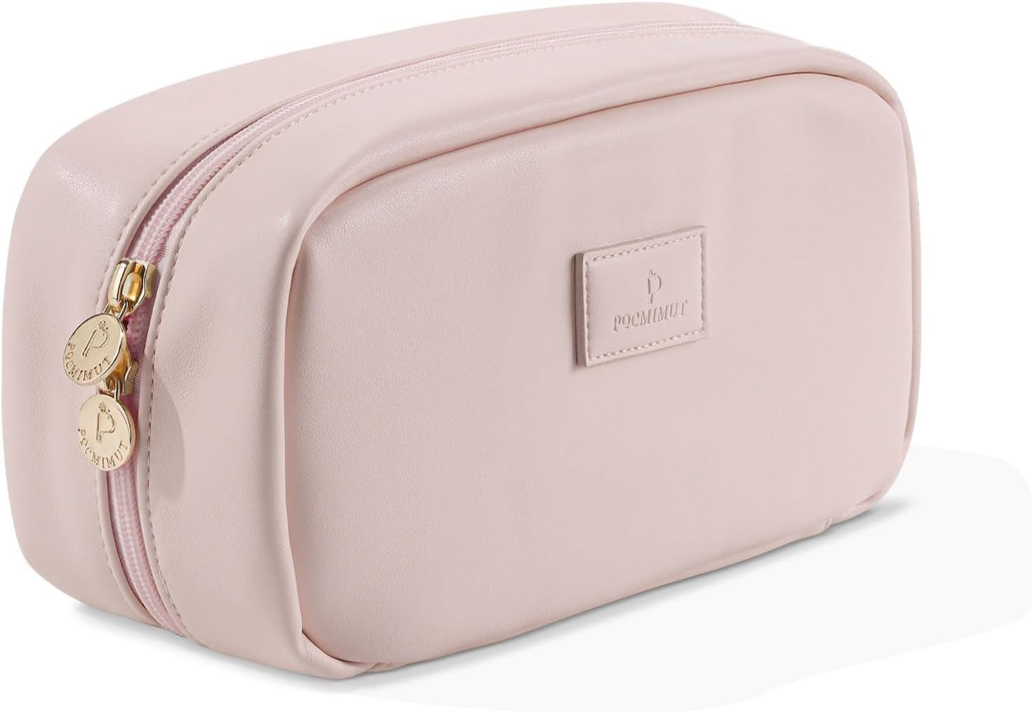 Makeup Bag,Pu Leather Travel Cosmetic Bag,Open Flat Makeup Pouch for Women Purse for Travel Accessories(Pink)