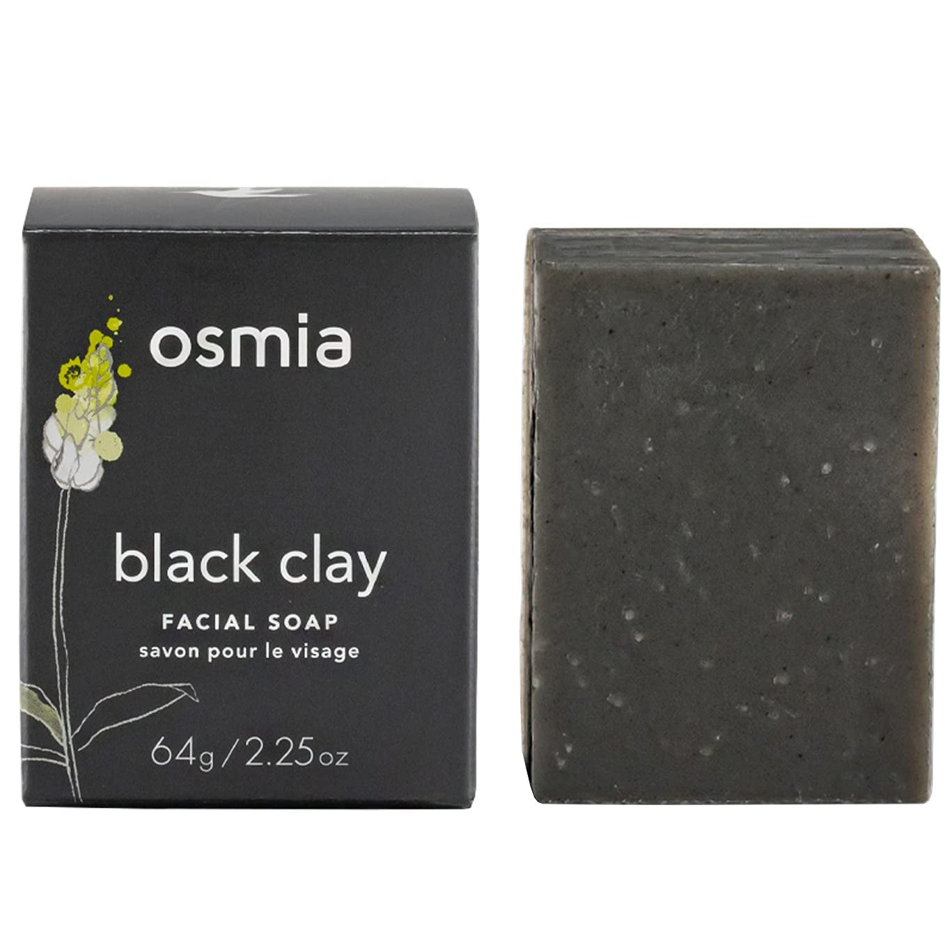 Osmia - Natural Black Clay Facial Soap Bar | Clean Beauty for Healthy Skin (2.25 Oz | 64 G)