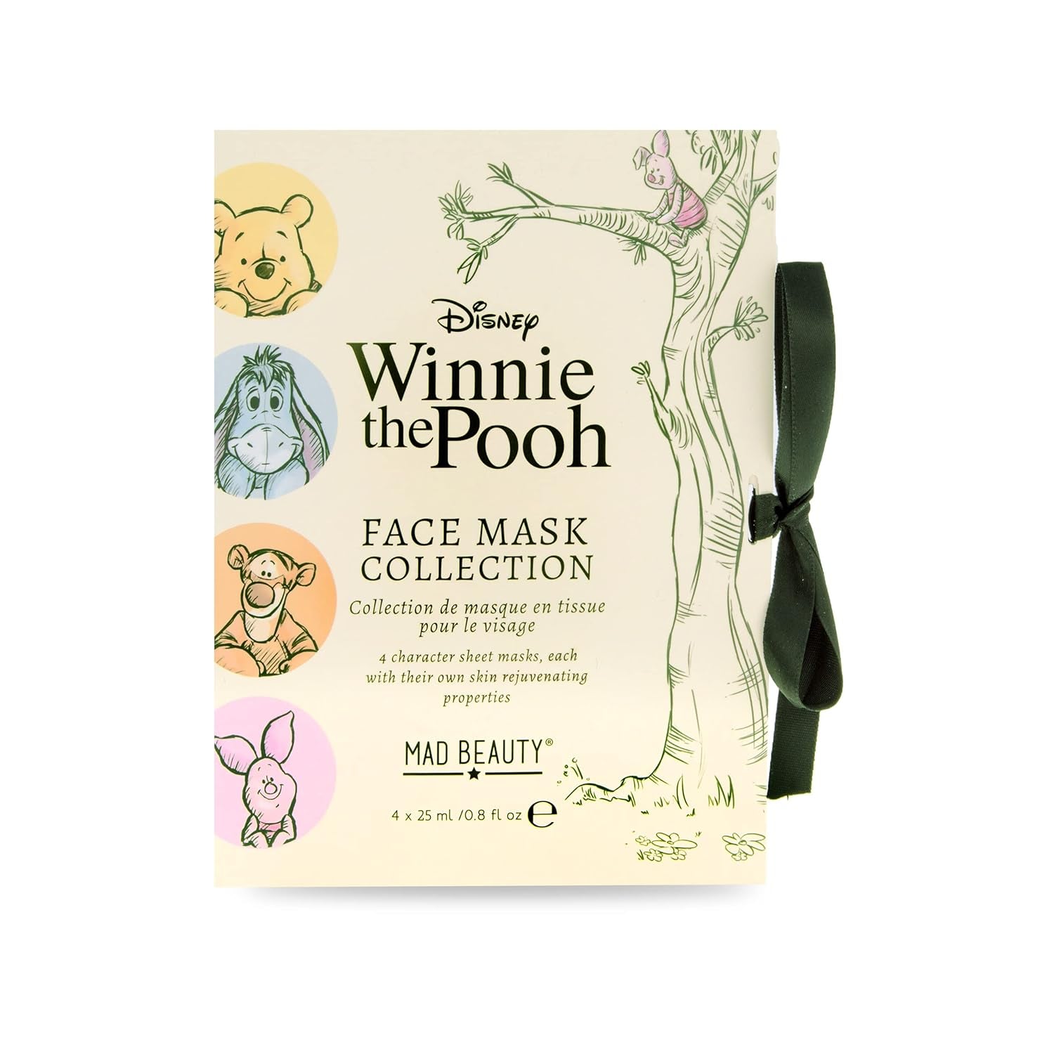 Disney Winnie the Pooh Sheet Face Masks Collection, 4-Piece Set (4 X 0.8 Fl. Oz.), Coconut, Peach, Honey, & Passionfruit with Your Favorite Characters, Hydrating & Soothing