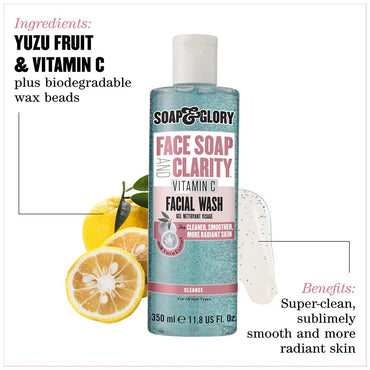 Face Soap and Clarity Vitamin C Face Wash - 3-In-1 Exfoliating & Hydrating Facial Cleanser - Gently Removes Makeup While Unclogging Pores - Suitable for All Skin Types (300 Ml, 2 Pack)
