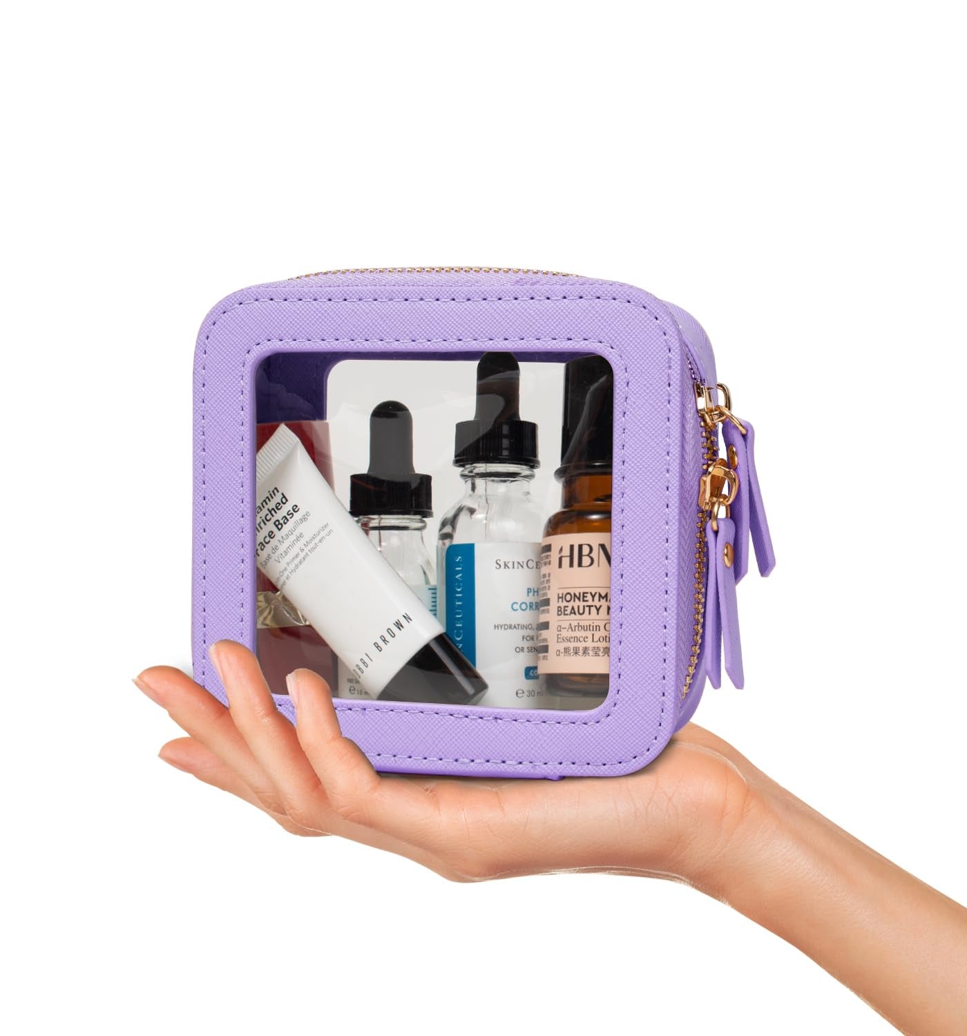 Clear Makeup Bags Case,Tsa Approved Toiletry Bag with Zipper,Mini Clear Makeup Pouch Purse Small Organizer Fit Carry-On Travel Car Accessories Essentials Storage for Women (Mini Lavender)