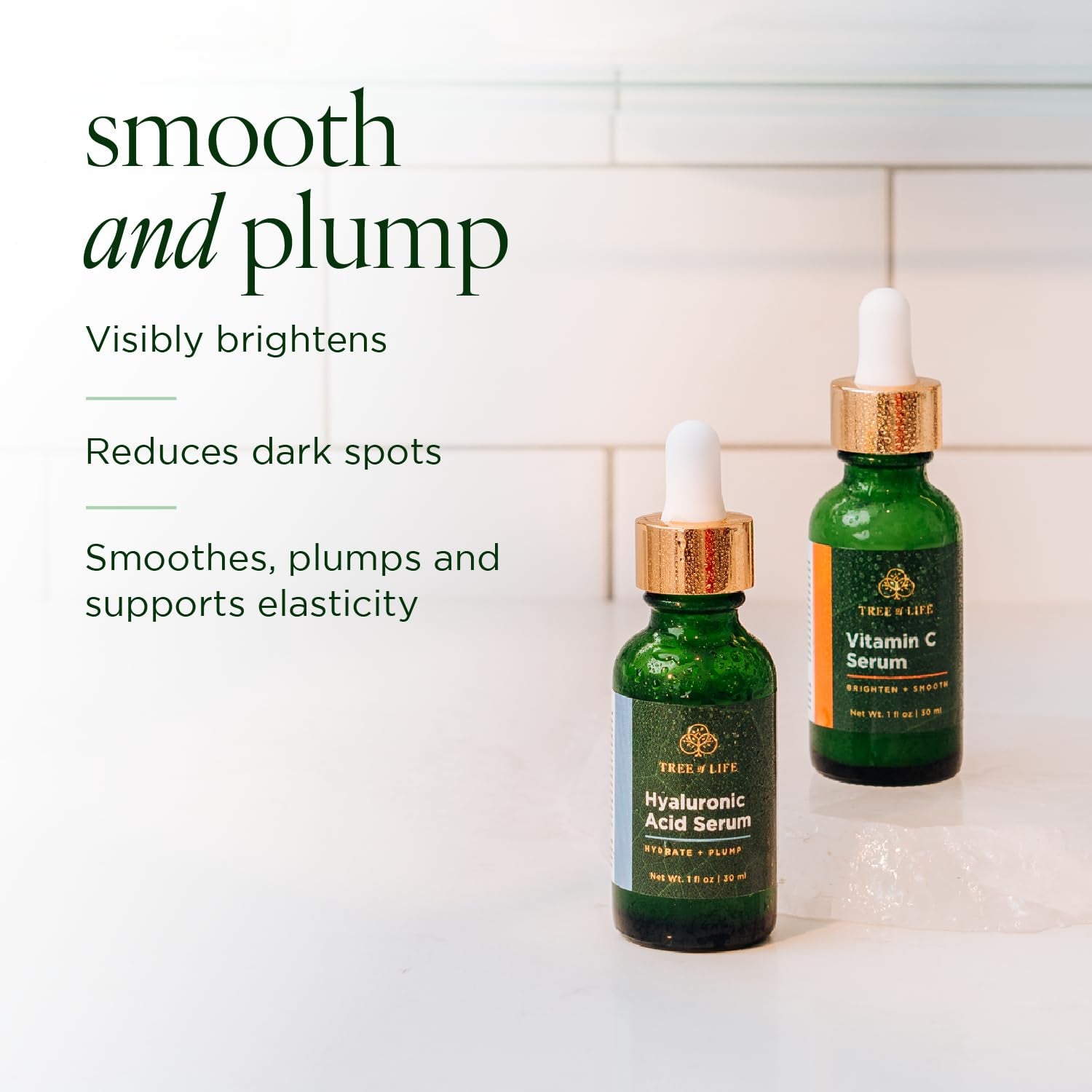 Tree of Life Vitamin C and Hyaluronic Acid Facial Serum Duo, Smoothing and Renewing, Dermatologist-Tested - 2- Skin Care Set