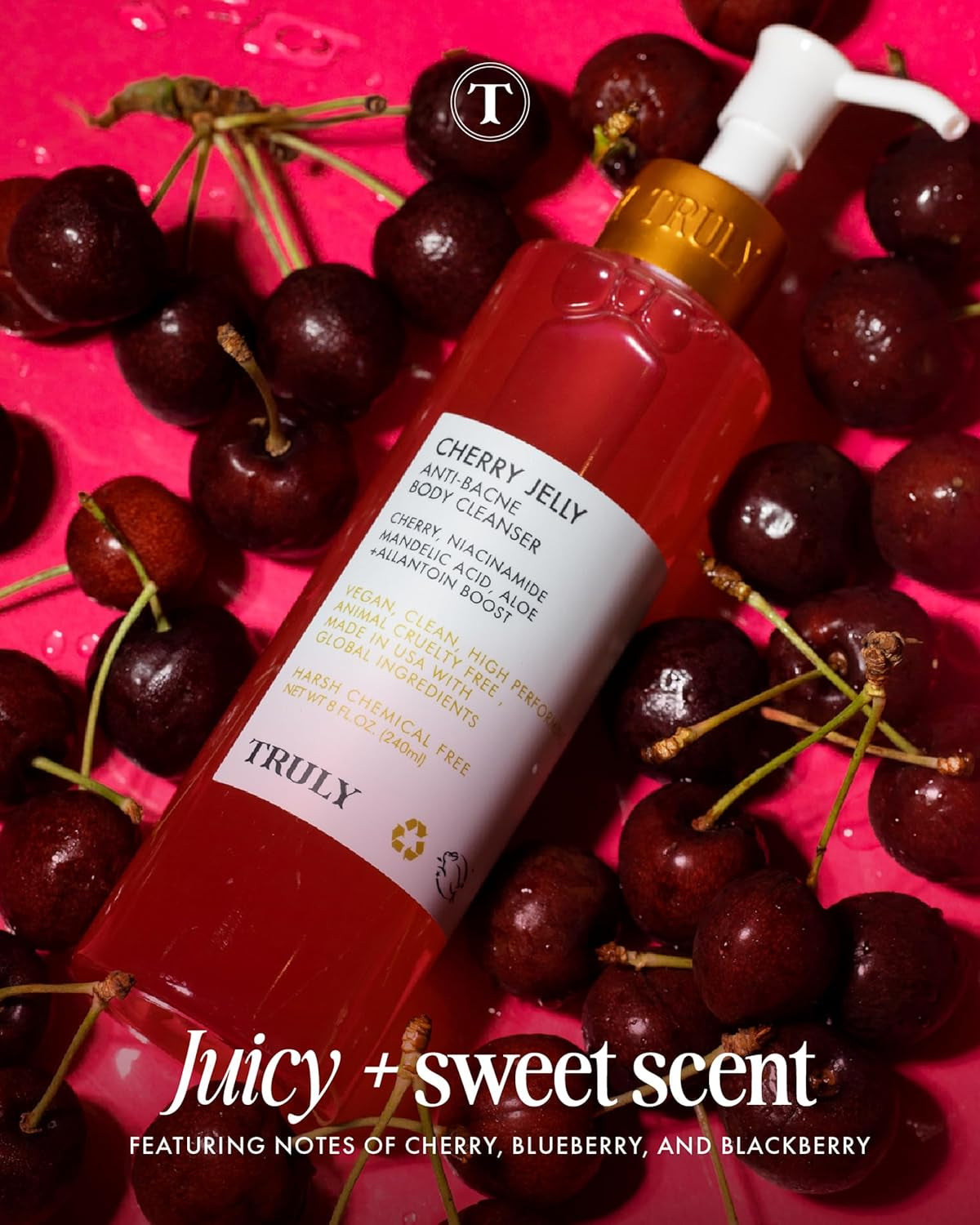 Beauty Cherry Jelly Body Acne Wash with Soothing Cherry Niacinamide, Hydrating Allantoin, & Mandelic Acid - Award Winning Back Acne Treatment Body Wash Cleanser & Dark Spot Remover