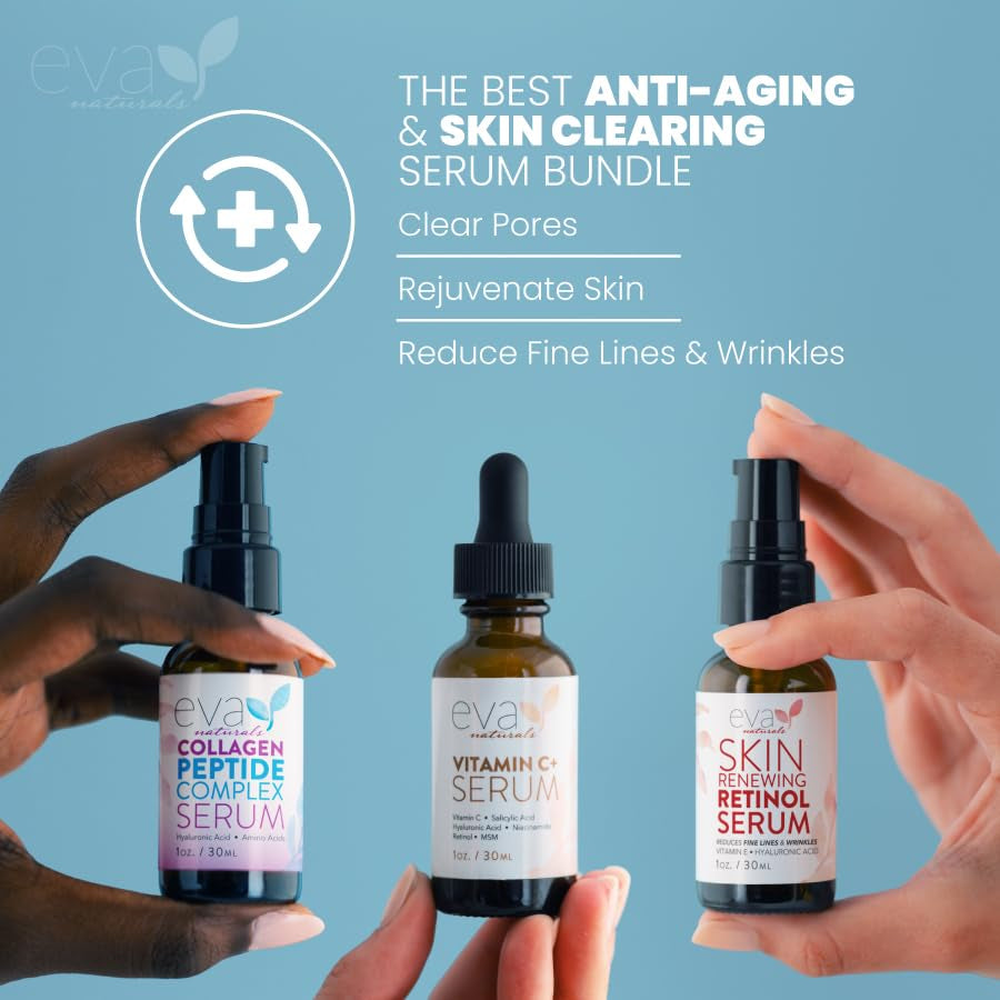 Trifecta Serum Bundle - Vitamin C Plus, Collagen Peptide Serum, Retinol Serum - Serum Set for Collagen Boost, anti Aging & Youthful Glowing Skin